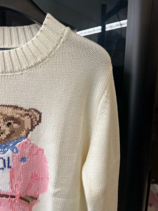 Polo by Ralph Lauren Cream Crewneck Sweater with Pink Teddy Bear - Picture 5 of 8